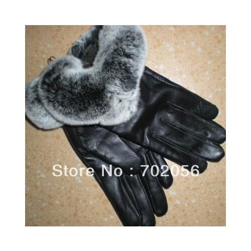 Rex Rabbit Fur leather gloves Real lambskin GLOVES 10pairs/lot HIGH QUALITY #2480