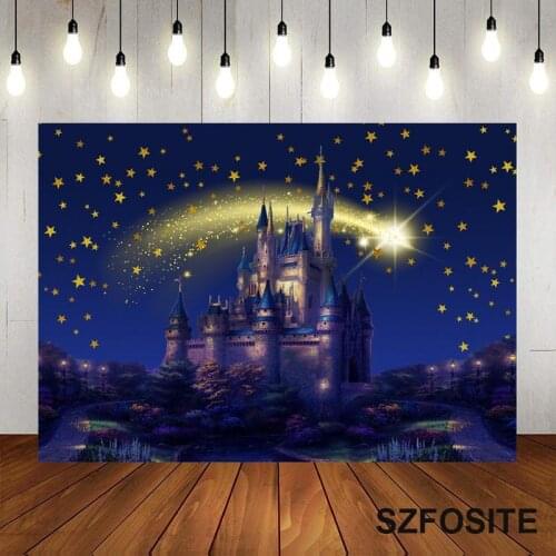 Beautiful Starry Sky Castle Blue Backdrop Girl Birthday Party Table Decoration Photography Photo Custom Child Vinyl Background