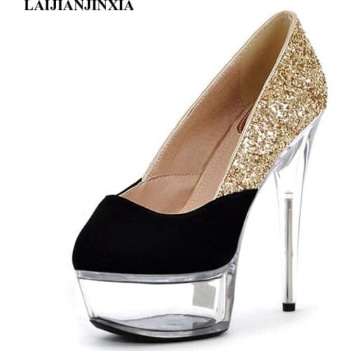 LAIJIANJINXIA New 15cm Sexy Close Toe High Heels Night Club Party Queen Dance Shoes Platform Pumps Women Dress Dance Pumps Shoes