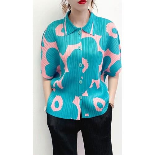 2020 summer female polo Miyake shirt femininas suit collar button flare top plus size jenny dave beach kimono boho clothing
