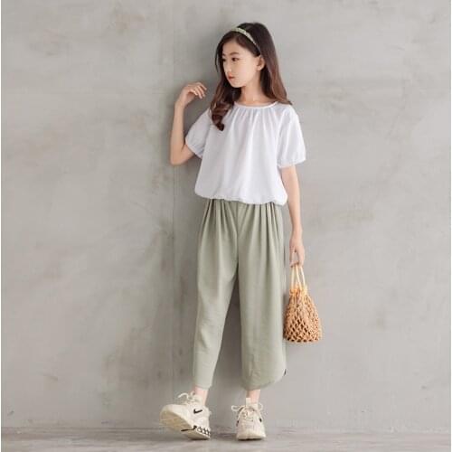 Lucalucky 2021 Summer Girls Clothes Kids 2 Pcs Toddler Girl Outfits Casual Shirts Blouse & Loose Trousers Children Clothing Suit