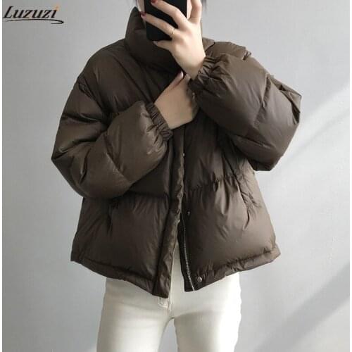 Luzuzi Down Jacket Women 2021 Winter New Korean Loose Thick Long Sleeve Bread Coat Femlae Casual Warm White Duck Parkas Outwear