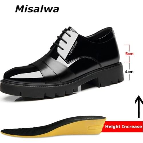 Misalwa Patent PU Leather Splicing Men Elevator Shoes 4/7/9 CM Height Increase Lift Men Formal Oxford Shoes for Business Wedding