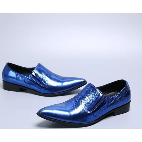 New arrival summer blue men dress shoes leather solid pointed toe low heels flats male gents sapato masculino formal office shoe