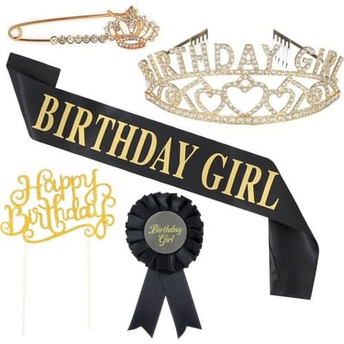 5 piece set Boxed birthday girl birthday crown strap brooch cake card badge party supplies