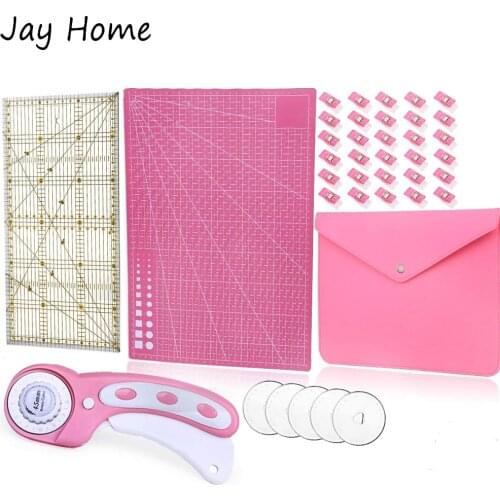 45mm Rotary Cutter Set Fabric Cutter with Storage Bag & A4 Self Healing Cutting Mat & Acrylic Ruler&Clips for Quilting Patchwork