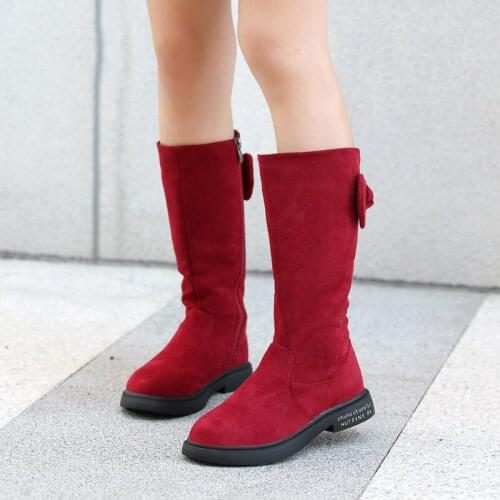 New Kids Girls Boots 2020 New Winter Mid-Calf Warm Girls Shoes Bowknot Side Zipper Fur Suede Childrens Little Princess Boots