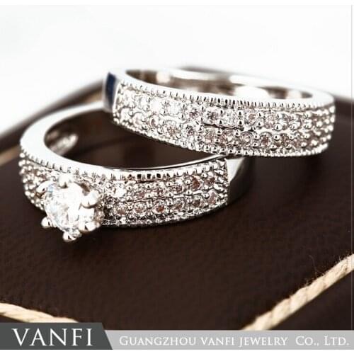 New Style Wedding Rings For femme Cubic Zirconia Hand Made Pave Setting Couples Gold Rings
