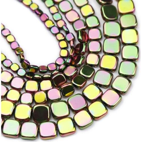 New Green Flat Square Hematite Natural Stone Spacers 4/6/8MM Loose Beads For Jewelry Making Charm Bracelets DIY Accessories