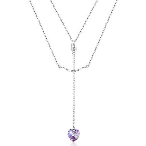 SILVERHOO 925 sterling silver Necklace Heart Shaped Crystal Pendant Jewelry Luxury Necklaces For Women and Girls Neck Decoration