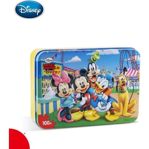 Disney 100pcs Iron Box Jigsaw Puzzle Super Pan For Children Intelligence Quality Wood Plane Puzzle The Avengers