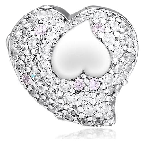 Fits for Pandora Charms Bracelets Space in My Heart Clip Beads 100% 925 Sterling Silver Jewelry with Clear CZ Free Shipping
