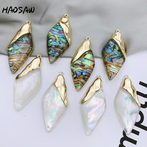HAOSAW 23*51MM 4Pcs/Lot Resin Stick Charm/Hand Made/Real Shell/Multi Colors/DIY Jewelry Making/Cooper Metal/Jewelry Accessories