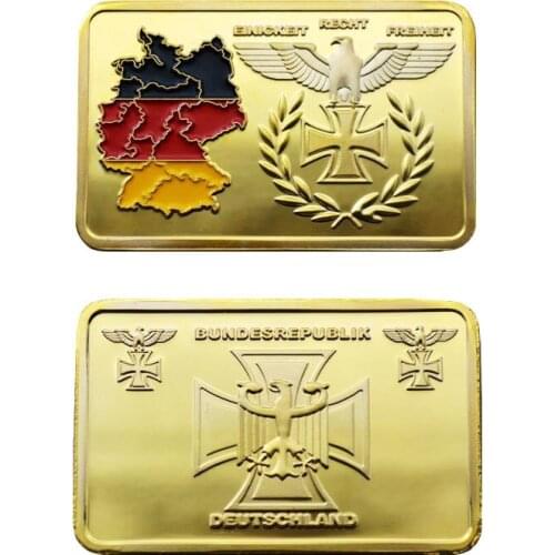 Deutsche Iron Cross Eagle Gold Plated Bullion Bar German Map Bundesrepublik Gold Bar Commemorative Coin Souvenir Gifts