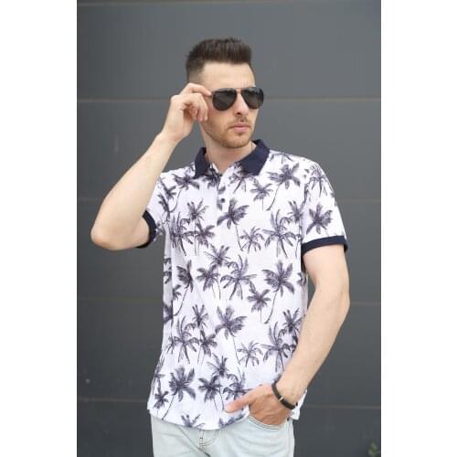 Palm Pattern Slim Fit Polo Collar Male Tshirt