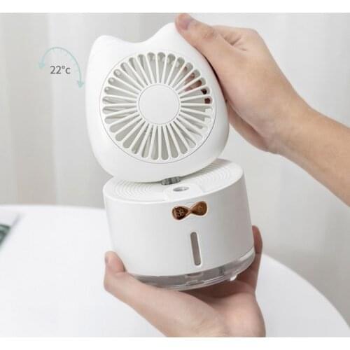 Portable Mini Cute Cat Humidifier Fan Colorful LED Light Handheld USB Rechargeable Desktop Cooling Misting Air Diffuser Cooler