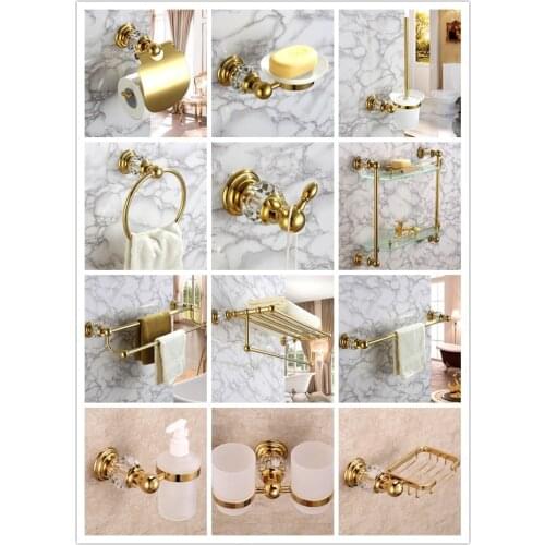 Luxury Gold 12-Piece brass Towel Rack bath shelf Robe hook paper holder Toilet brush holder Bathroom Hardware Accessory Set
