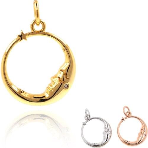 Star Moon Pendant Gold Plated Brass Zircon Necklace Charm DIY Jewelry Bracelet Earrings Making Accessories