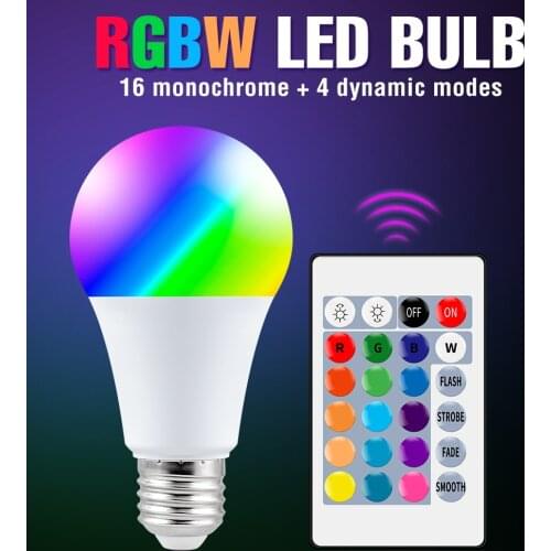 Dimmable LED Lamp RGB+RGBW Smart Light Bulb E27 IR Remote Control Lamp Bulb 5W 10W 15W Change Color Party Bar Light 220V Ampoule