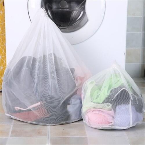 Foldable Smooth Nylon Thicker Net With Drawstring Laundry Bag Cloth Sort Washing Underwear Bra Clean Accessories Spring Buckle