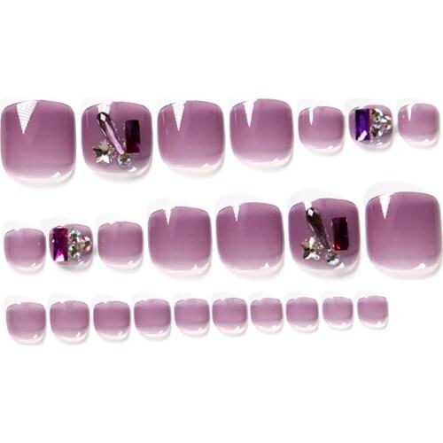 Full Toe Nail Sticker Purple Flash Rhinestones Toe Nails Decals Nail Patches Finished Nail Art Toe Nail Patches Wearable Stylish