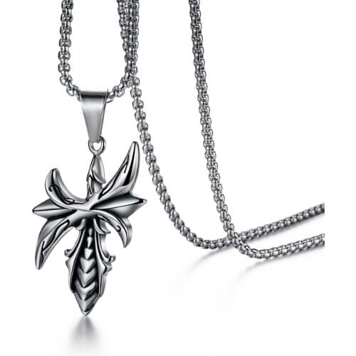 Valily Mens Punk Vintage Cross Necklace Stainless Steel Leaf Chain Pendant Necklace for Men Women