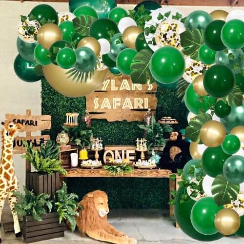 Jungle Party Balloons Arch Kit Green Dinosaur Decoration Artificial Tropical Palm Leaves for Baby Birthday Animal Baby Shower