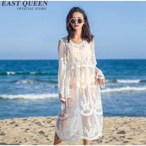 Crochet beach dress White lace beach sundress Beach dress tunic Mesh summer clothing KK1088
