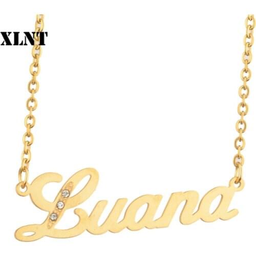 XLNT Luana Name Necklace or Personalized Custom Name Stainless Steel Gold Family Women Letter Necklace Jewelry Couple Gifts