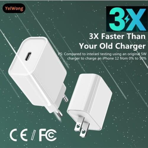 YelWong Quick Charge 4.0 3.0 QC PD Charger 20W QC4.0 QC3.0 USB Type C Fast Charger for iPhone 12 X Xs 8 Xiaomi Phone PD Charger