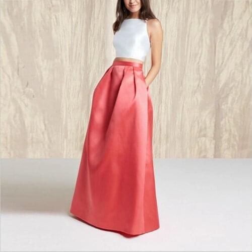 Chic Elegant Long Taffeta Skirt for Women Autumn Spring Zipper Style Floor Length Fashion Maxi Skirt with Pocket Custom Made