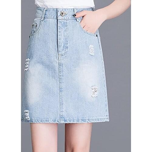 Women Pleated Tutu Tennis Beach Kawaii Skirt Jupe Punk Short Blue Denim Broken Hole Skirts High Waist Goth Sexy Mini Summer