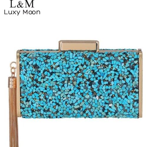 Women Evening Clutch Purses And Handbag Wedding Elegant Tassel Designer Bag Metal Crystal Stone Lady Hand Bag Sac A Main X550H