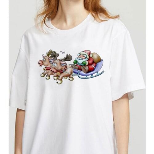 Womens T-shirt 90s Ulzzang Harajuku Graphic Funny Christmas red theme Print T-shirt O Neck Casual Womens Top T-shirt