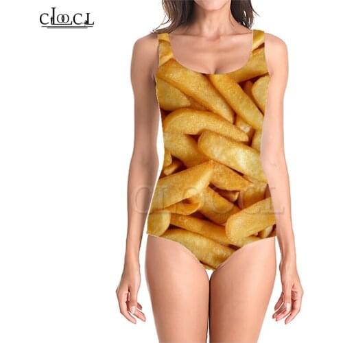 CLOOCL Delicious Fried French Fries 3D Print One-piece Swimwear Women Swimming Bathing Suit Sleeveless Sexy Swimsuit