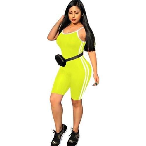 2019 Summer Playsuit Women Sexy Casual Romper Slim Backless Fitness Shorts Jumpsuit Striped Skinny Sportswear Bodycon Bodysuits
