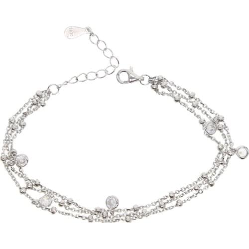 High quality fine 925 sterling silver charm Jewelry tiny round CZ triple Layers chain bracelet women girl delicate fashion gift