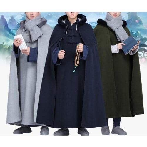 8color Unisex Winter warm zen monks cape coat lay meditation cloak shaolin monk robe Buddhist kung fu clothing yellow/green/red
