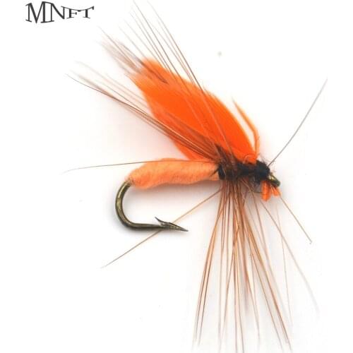 MNFT 10PCS Orange Fairy Little Fly Bait Freshwater Fly Fishing Trout Lure 12# Dry Hook Fly Lures