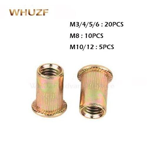 M3 M4 M5 M6 M8 M10 M12 100PCS Carbon Steel Rivets Mix Hollow Rivet Set Zinc Plated Threaded Rivet Metal Plate Tube Fastener Tool