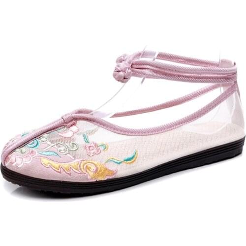 2020 Summer Women Mesh Shoes Vintage Floral Embroidered Shoes Woman Womens Mesh Sandals Ballet Flats