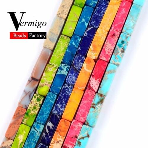 4x13mm Natural Stone Cuboid Mix Sea Sediment Turquoises Imperial Jaspers Accessories Loose Beads For Jewelry Making Diy Bracelet