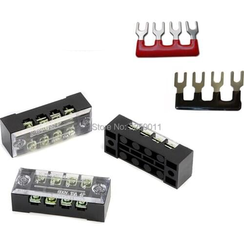 5PCS Dual Row 4 Position Screw Terminal Strip 600V 15A 400V 15A 4 Positions Pre Insulated Terminal Barrier Strip Red Black 10PCS