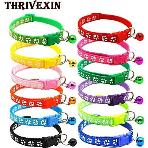 5PCS Dog Collar with Bell Adjustable 19-32cm Double-layer Patch Bell Pet Dog Collars Traction Color Buckle Footprint Collar