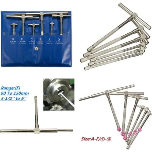 6pcs 8-150mm Accurate T-Bore Measurement Telescopic Gauge Silver Durable Micrometer Portable Adjustable Scale Practical Engineer