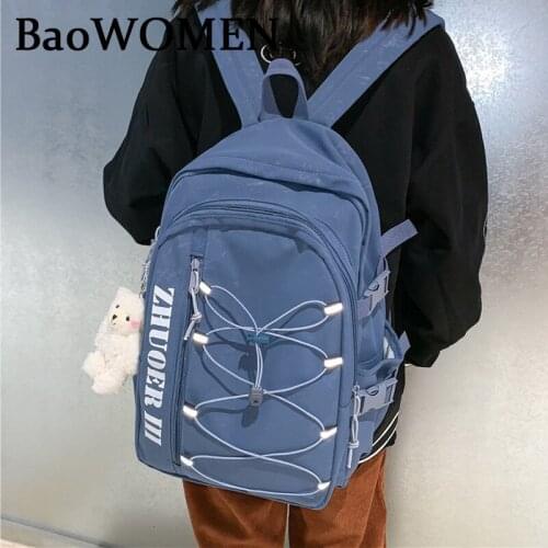 BaoWomen Girls Student Backpack Letter Print Waterproof Nylon Women School Bag Lady Laptop Kawaii Backpack Black Green Book Bags