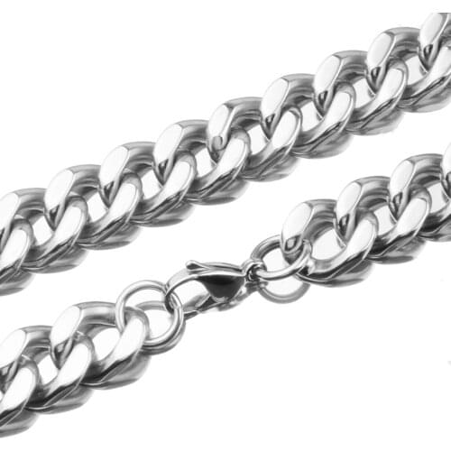 13mm Wide Trendy 316L Stainless Steel Polished Silver Color Cuban Curb Chain Mens Womens Necklace Or Bracelet 7-40" Optional