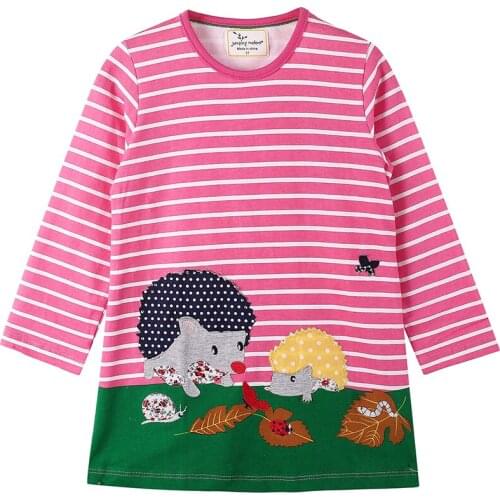 Children Outfit 2021 Autume T Shirt for Baby Girl pink Stiped Colorful Animal Nature Long Sleeve Size 18M 2 3 4 5 6 Years Old