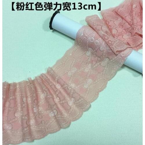 2 Meters Pink Embroidery Applique Lace Trim Mesh Embroidery Elastic Lace Ribbons 13cm Width