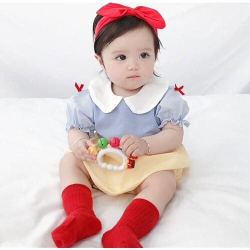 Photography Princess Newborn Baby Girls Romper Bow Snow White Jumpsuit Headband 2Pcs Set Birthday Party Clothing Costumes D30